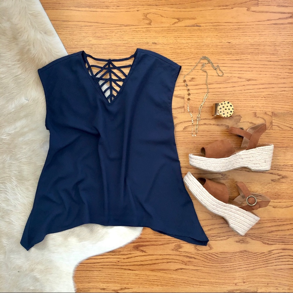 Navy Kaftan Style Top with Fun Detailed Back